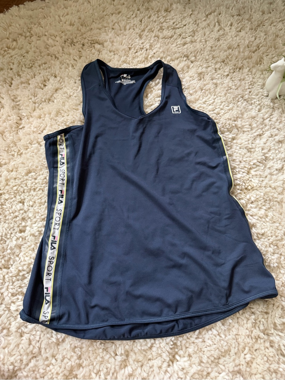 FILA Women's Navy Racerback gym sporty Tank Top with Branded Side Tape - Picture 2 of 5